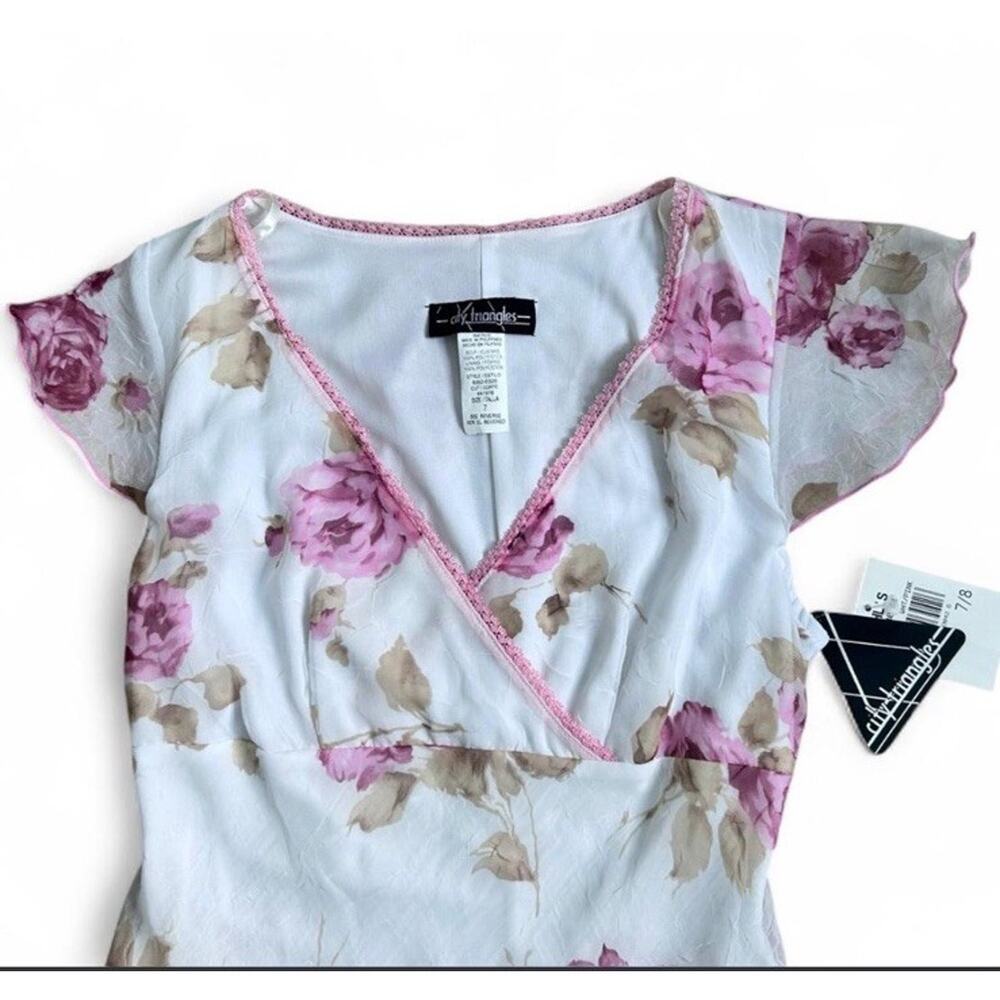 Vintage Y2K City Triangles White & Pink Floral Midi Dress Ruffles Size 7 NWT - Picture 3 of 6